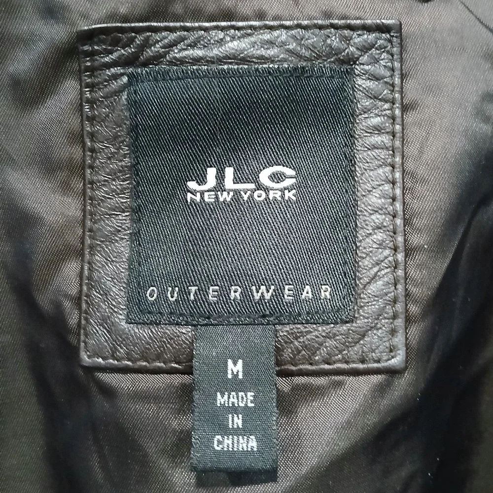 JLC‎ New York Womens Genuine Leather Parka Coat Fur Hood Zip Up Pockets Size M